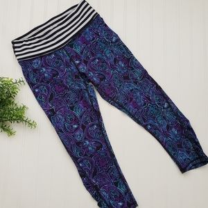 Gaiam Leggings High Waist Purple Paisley Crop Leggings size Small Yoga Running